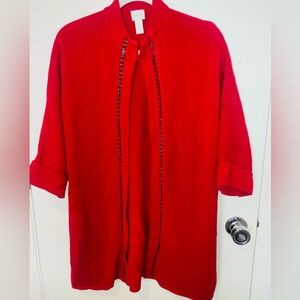 Chico's Cullen Crochet Chain Cardigan red sz 1 med long sweater blingy